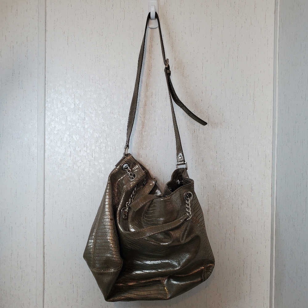 Michael Kors Gold Metallic Snakeskin With Chain Strap